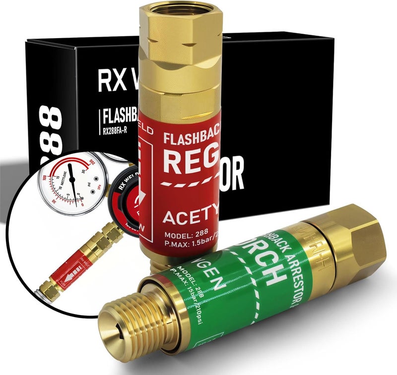 RX WELD Oxygen Acetylene Flashback Arrestors Set Regulator End - Standard "B" 9/16-18UNF Threads Size - Image 1